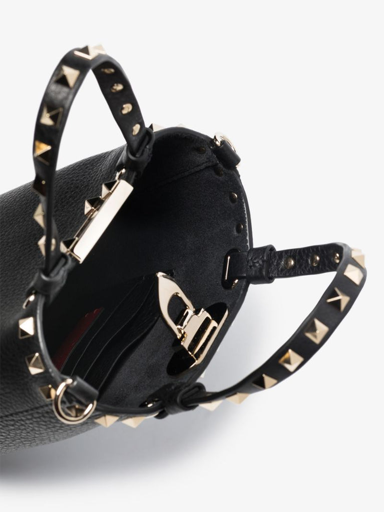 Black Rockstud Leather Bucket Bag