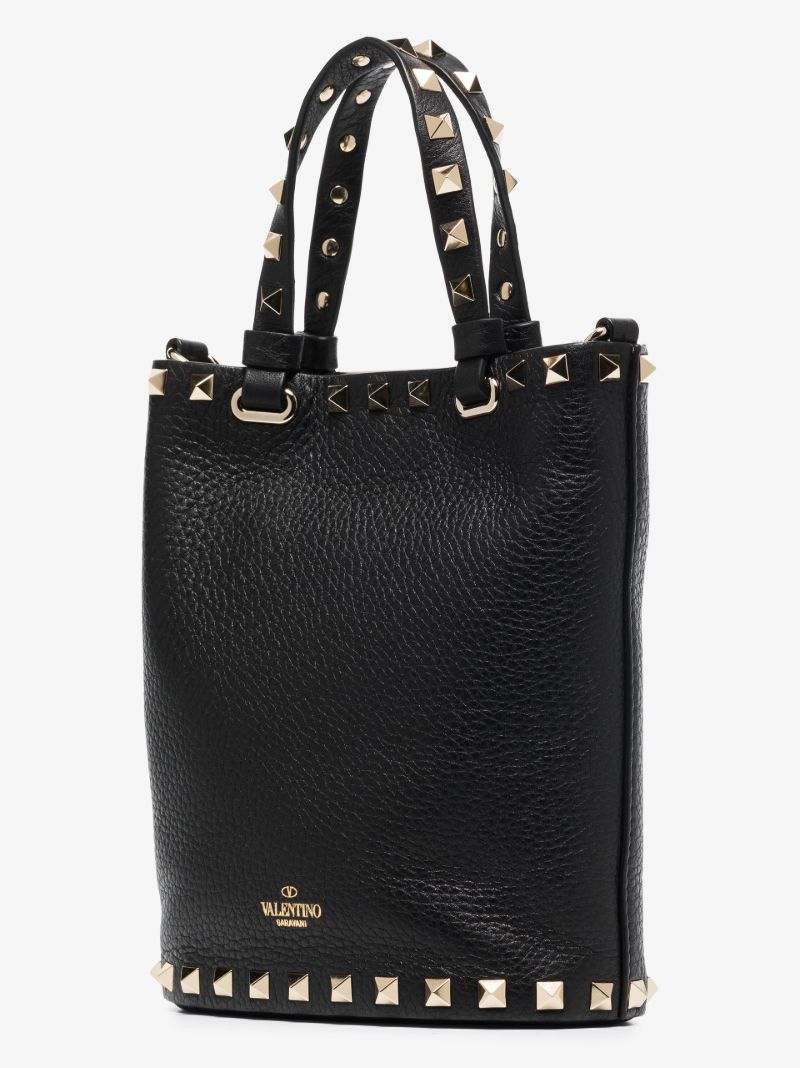 Black Rockstud Leather Bucket Bag