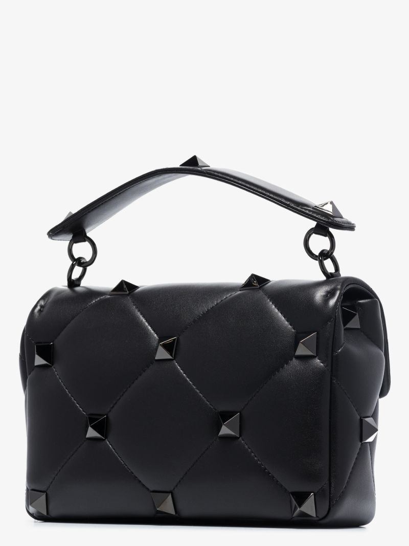 Black Roman Stud Medium Leather Shoulder Bag