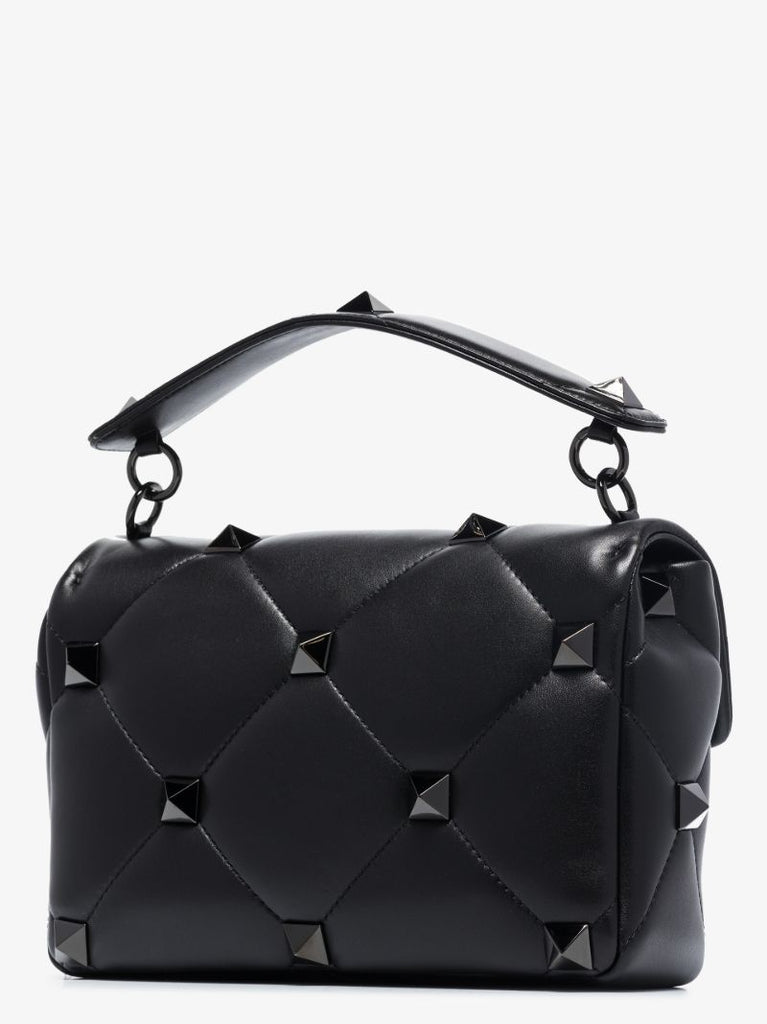 Black Roman Stud Medium Leather Shoulder Bag