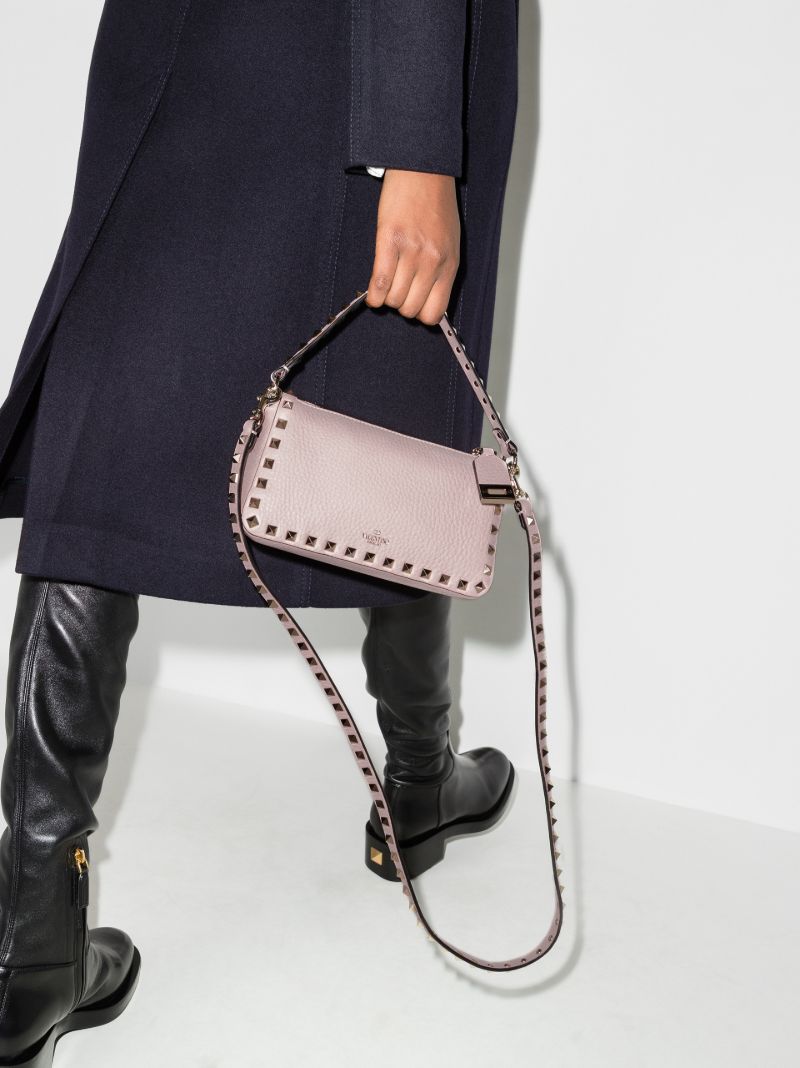 Pink Rockstud Small Leather Shoulder Bag