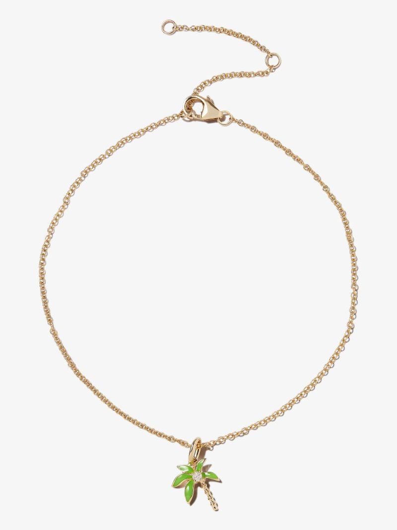 9k Yellow Gold Palm Tree Diamond Anklet