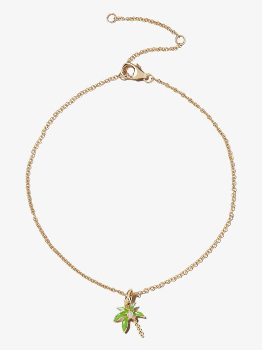9k Yellow Gold Palm Tree Diamond Anklet
