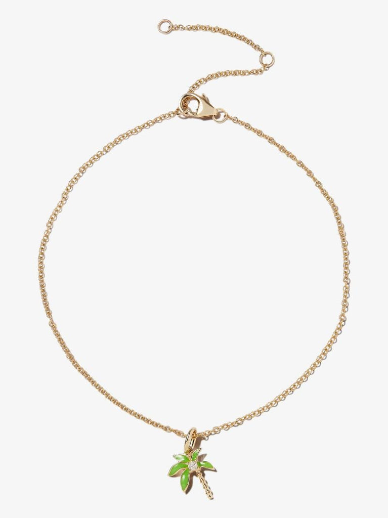 9k Yellow Gold Palm Tree Diamond Anklet