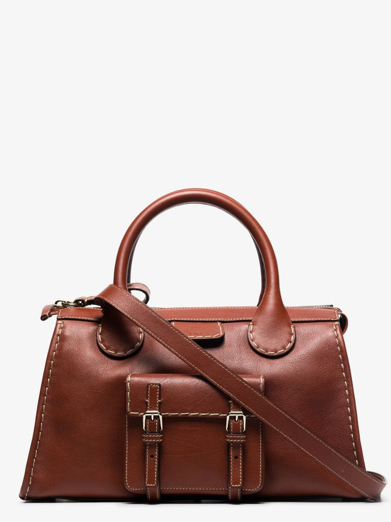 Brown Edith Medium Leather Tote Bag