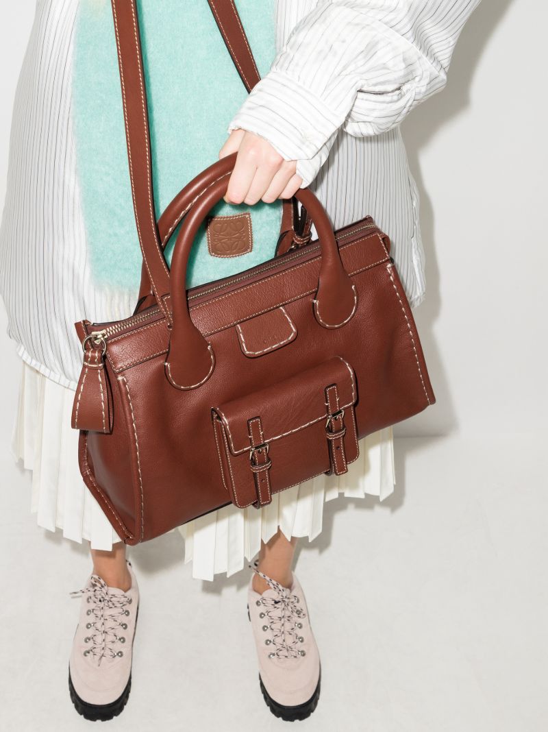 Brown Edith Medium Leather Tote Bag