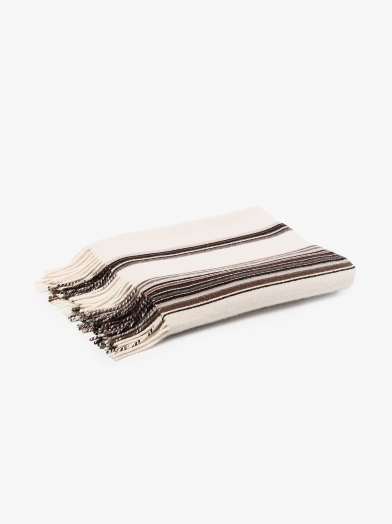 Neutral Fringed Striped Blanket