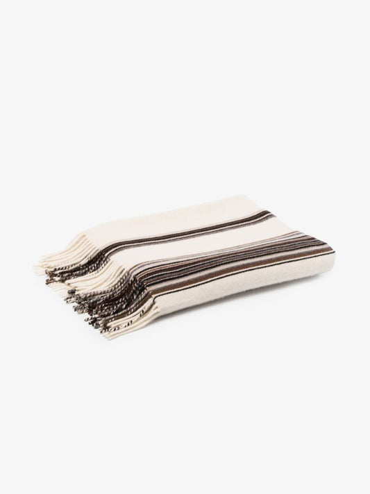 Neutral Fringed Striped Blanket