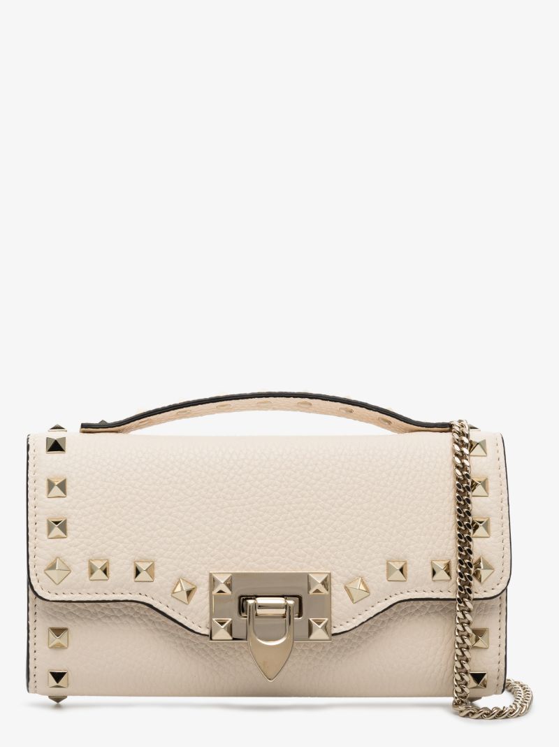 White Rockstud Leather Cross Body Bag