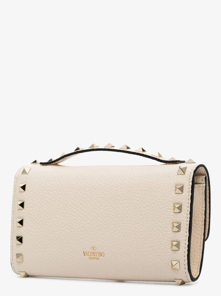 White Rockstud Leather Cross Body Bag
