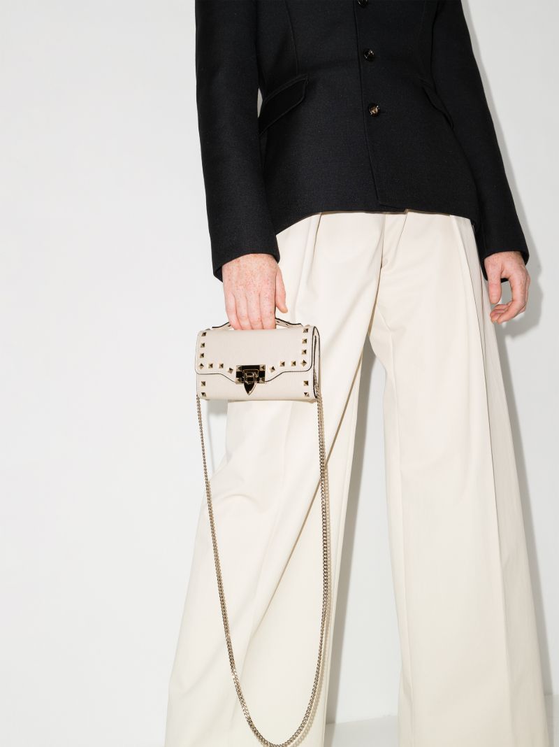White Rockstud Leather Cross Body Bag