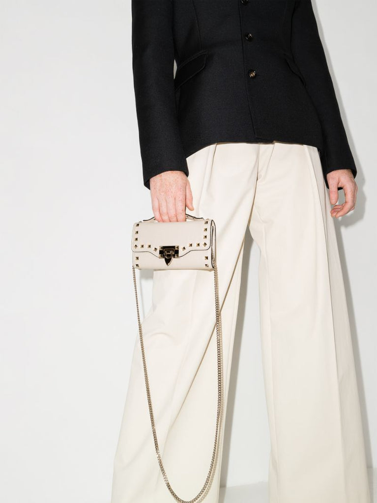 White Rockstud Leather Cross Body Bag