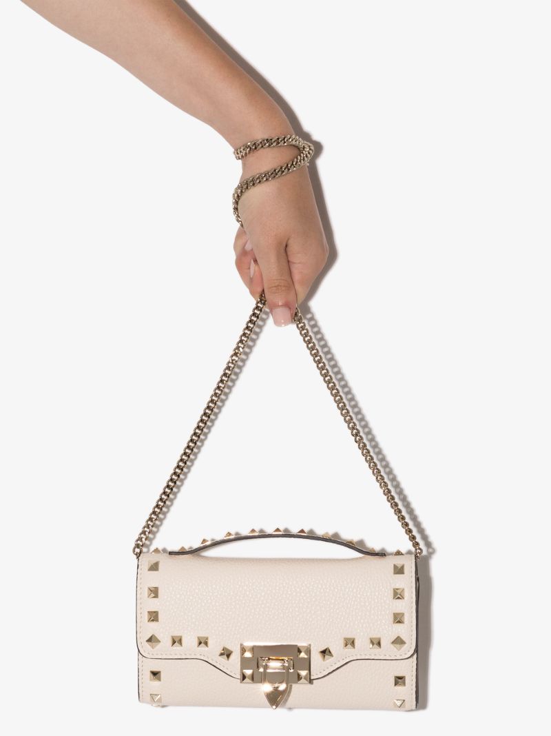 White Rockstud Leather Cross Body Bag