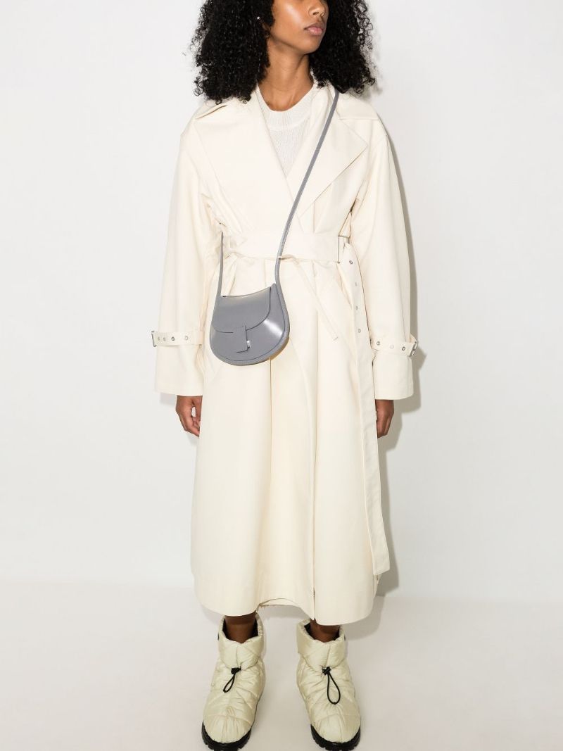 Grey Crescent Mini Leather Cross Body Bag
