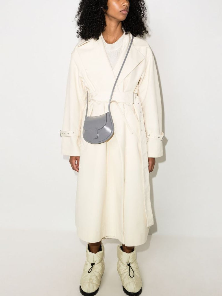 Grey Crescent Mini Leather Cross Body Bag
