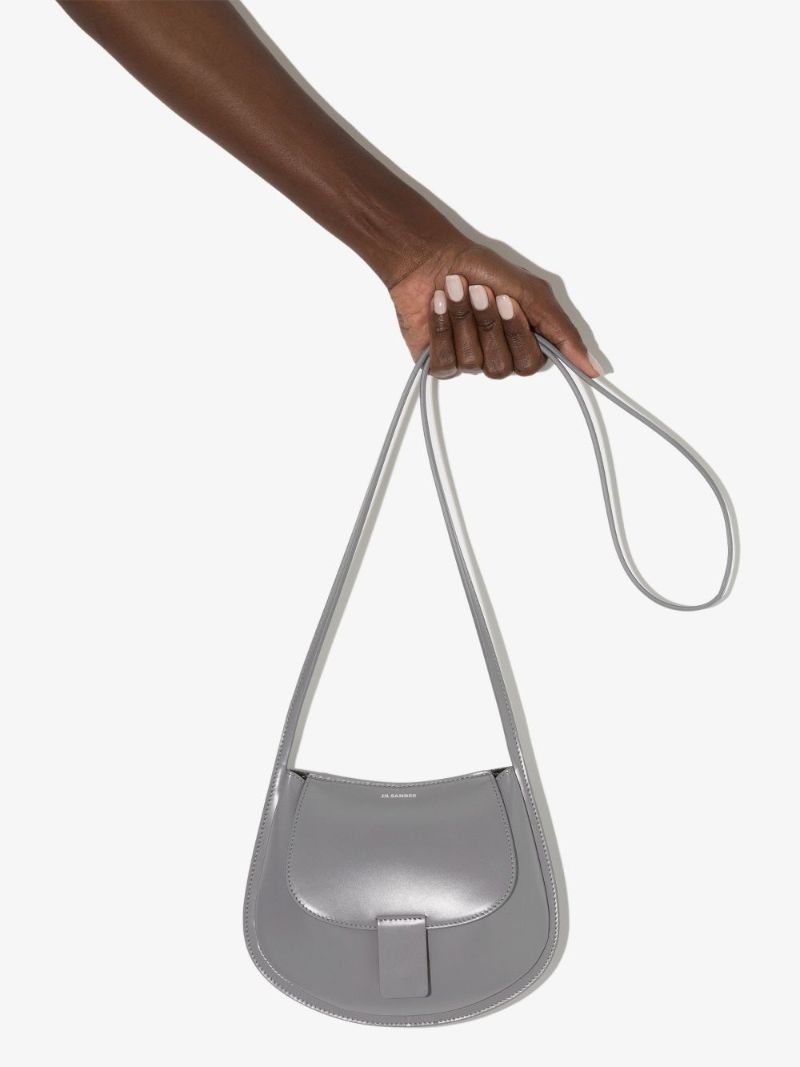 Grey Crescent Mini Leather Cross Body Bag