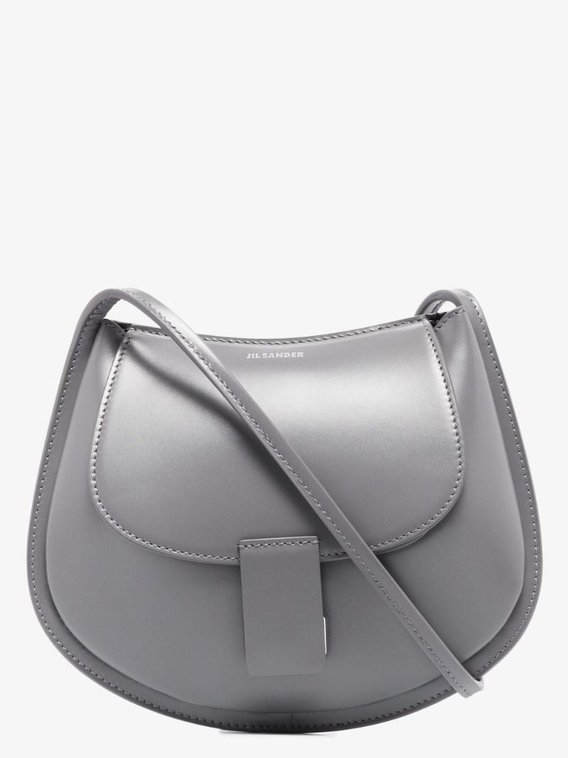 Grey Crescent Mini Leather Cross Body Bag