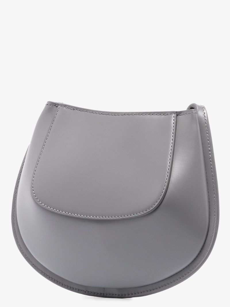 Grey Crescent Mini Leather Cross Body Bag