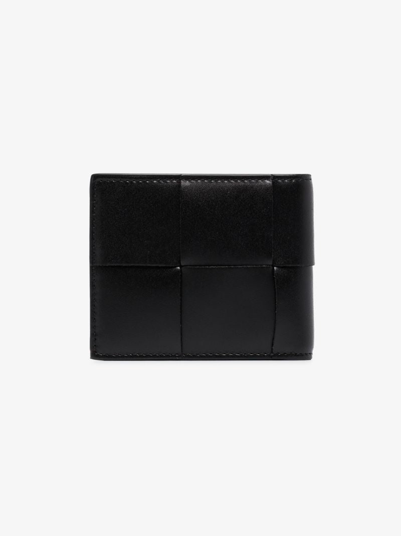 Black Intrecciato Bifold Leather Wallet