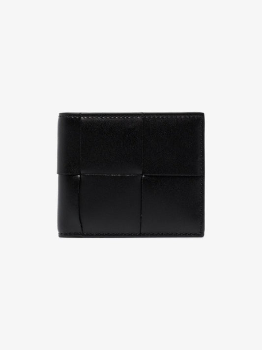 Black Intrecciato Bifold Leather Wallet