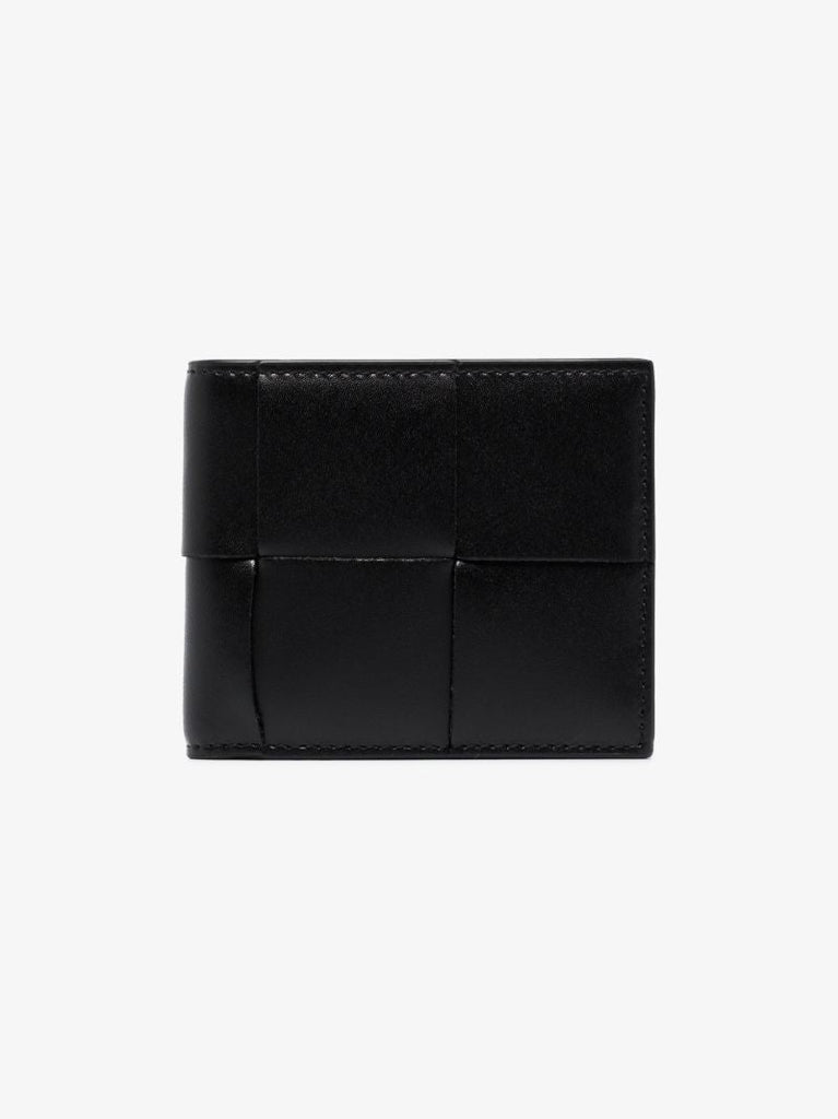 Black Intrecciato Bifold Leather Wallet