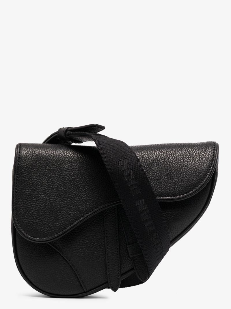 Black Saddle Leather Messenger Bag