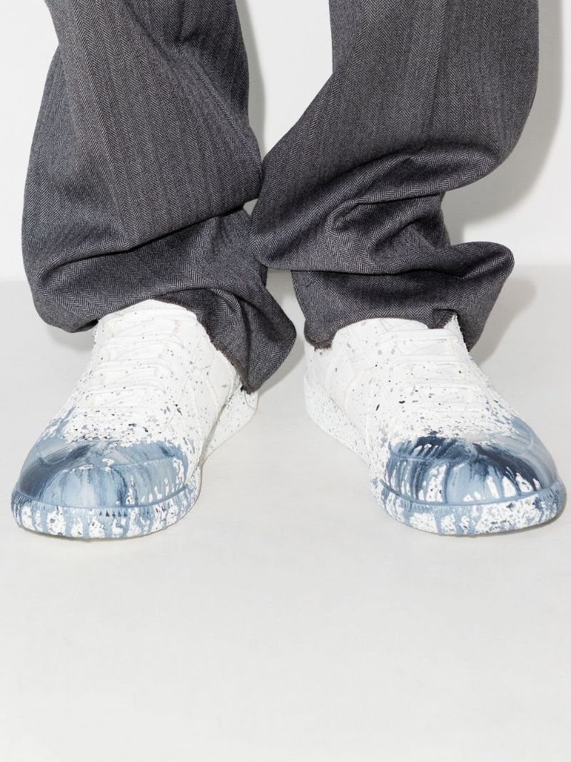 White Replica Paint Splatter Leather Sneakers