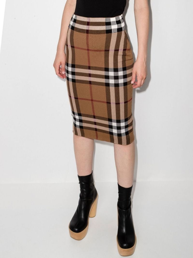 Brown Check Jacquard Midi Skirt