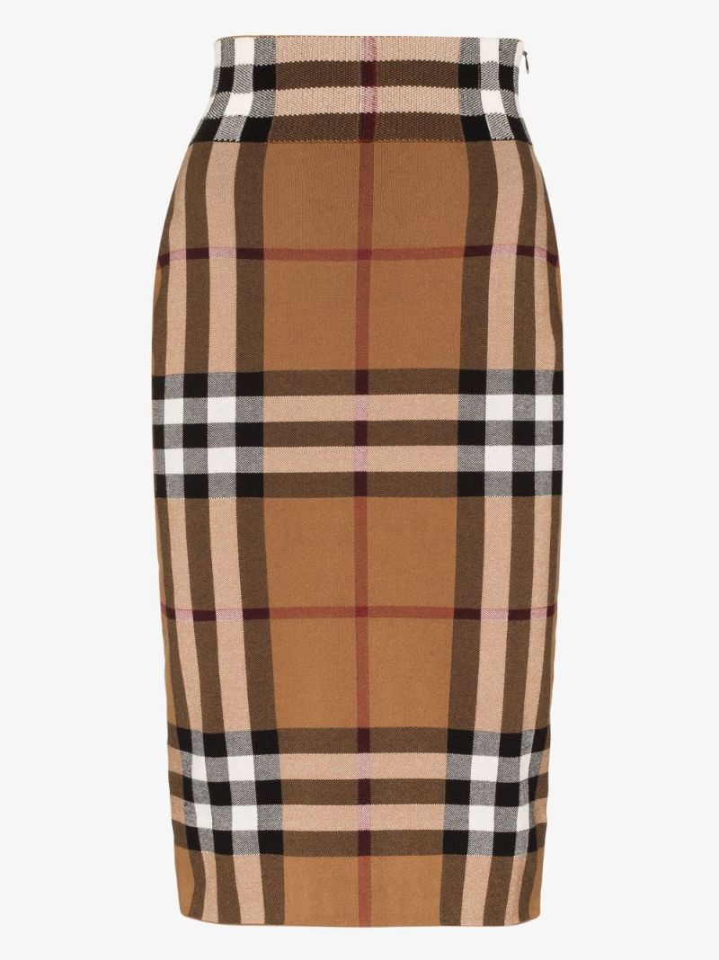 Brown Check Jacquard Midi Skirt