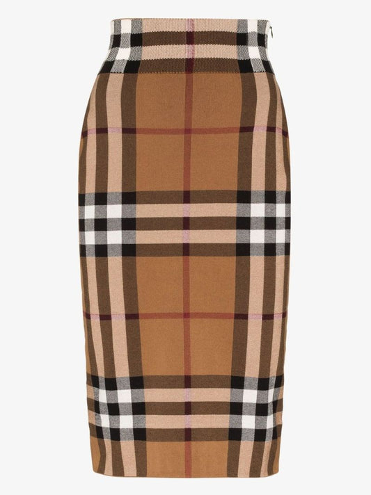 Brown Check Jacquard Midi Skirt