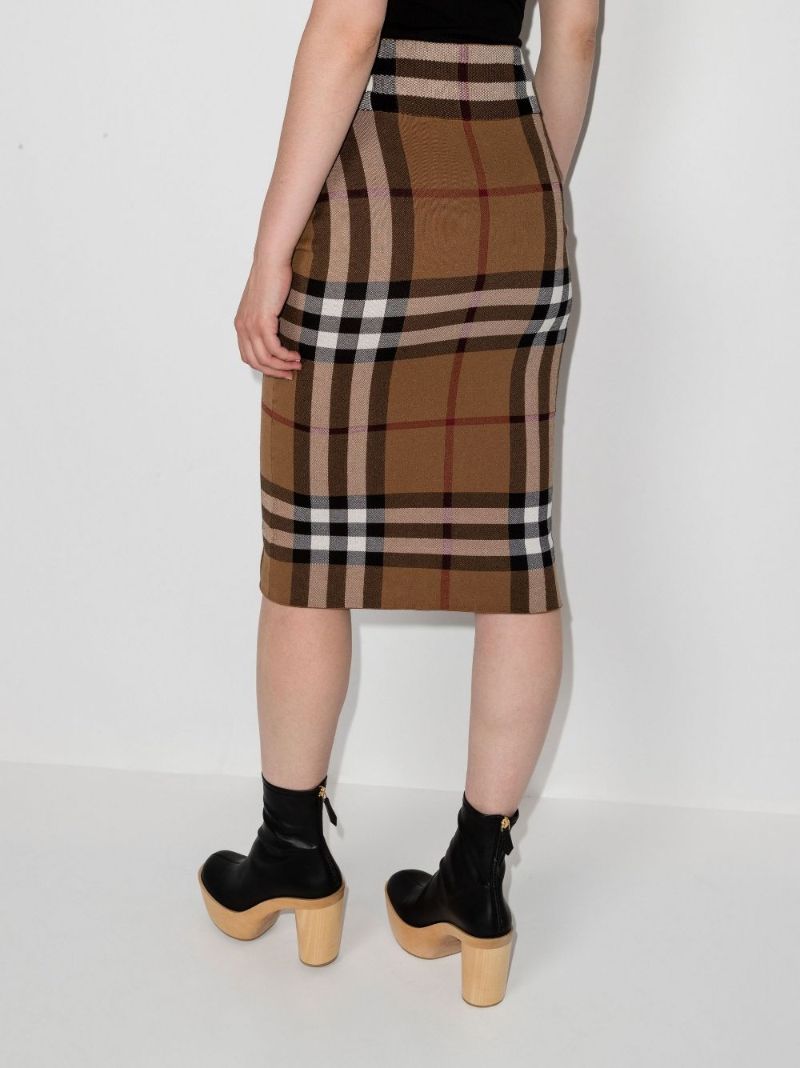 Brown Check Jacquard Midi Skirt