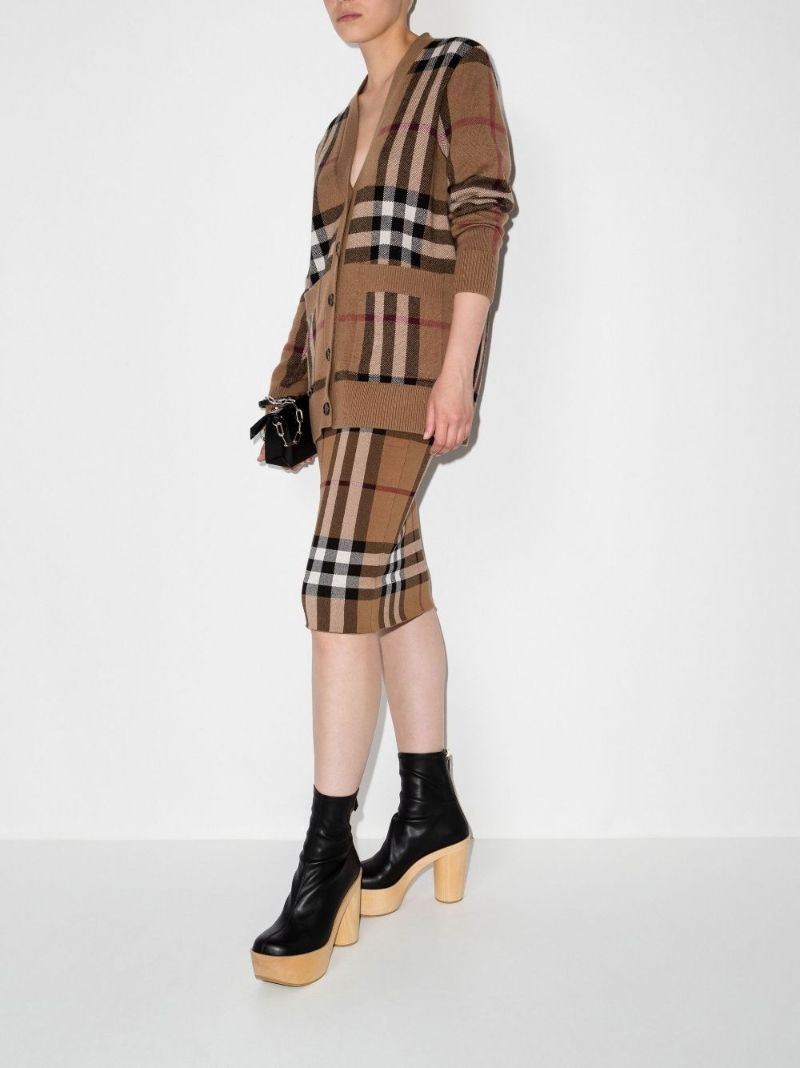 Brown Check Jacquard Midi Skirt