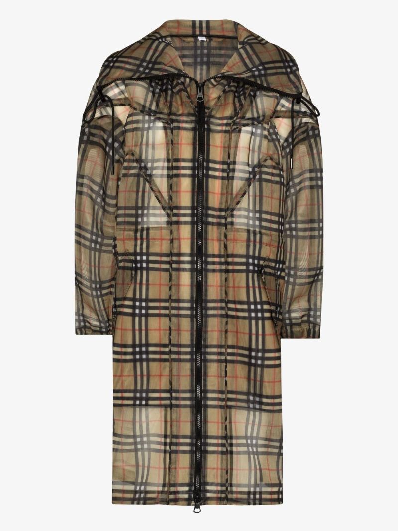 Neutral Vintage Check Mesh Parka Coat
