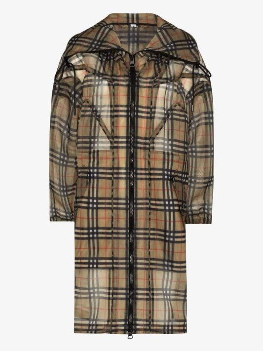 Neutral Vintage Check Mesh Parka Coat