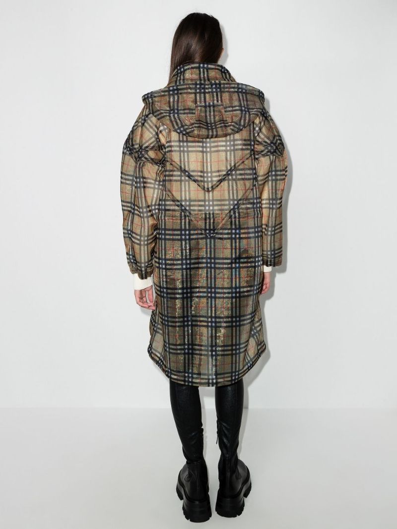 Neutral Vintage Check Mesh Parka Coat