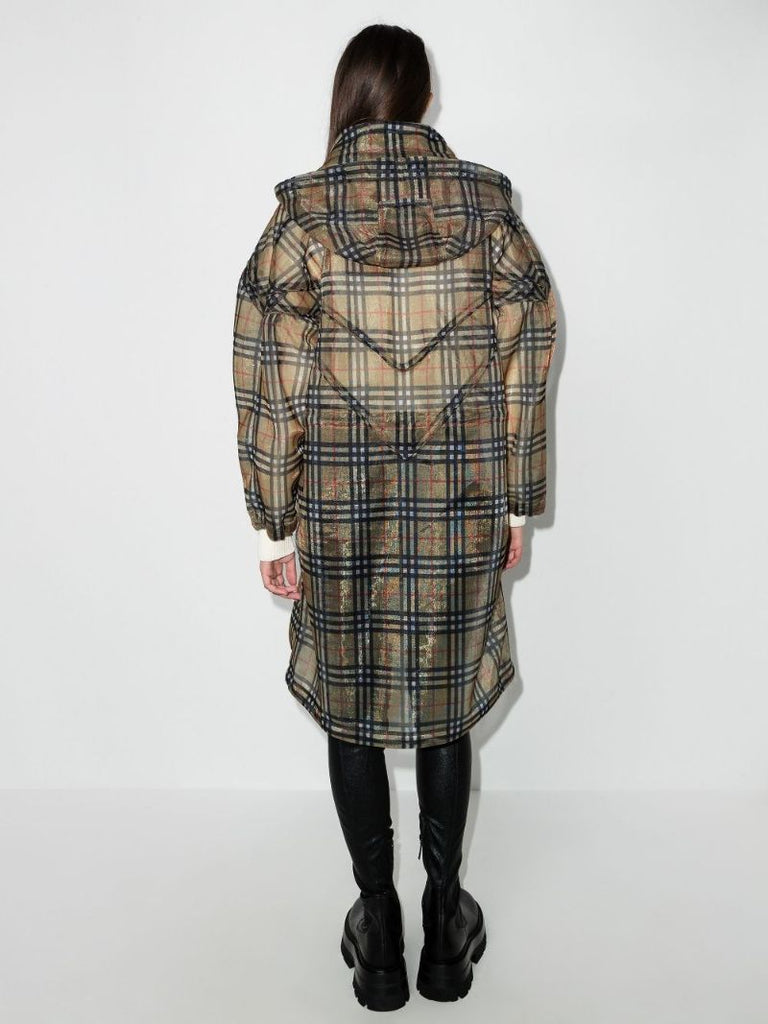Neutral Vintage Check Mesh Parka Coat