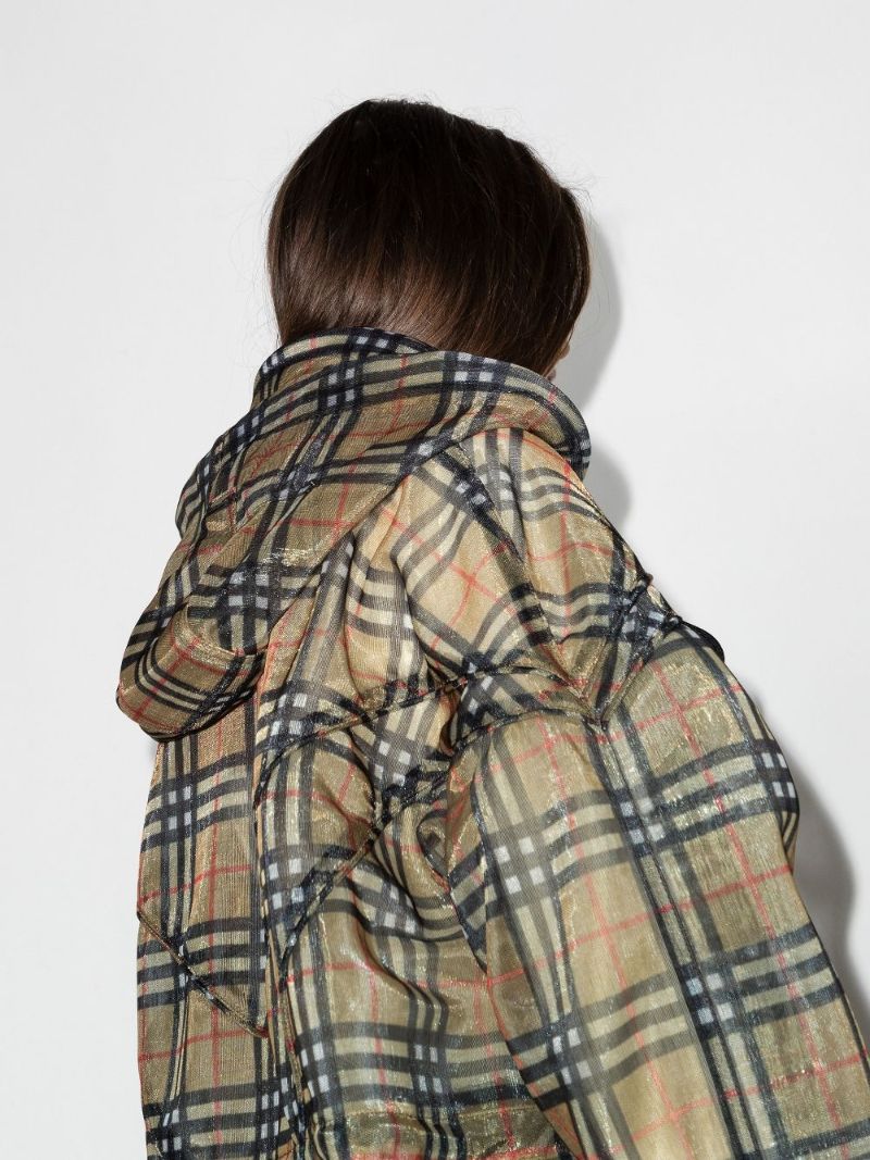 Neutral Vintage Check Mesh Parka Coat