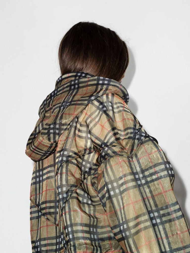 Neutral Vintage Check Mesh Parka Coat