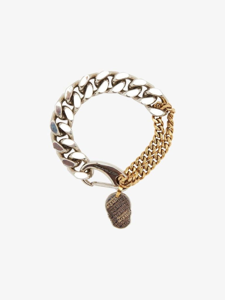 Gold and Silver Tone Skull Tag Chain Bracelet