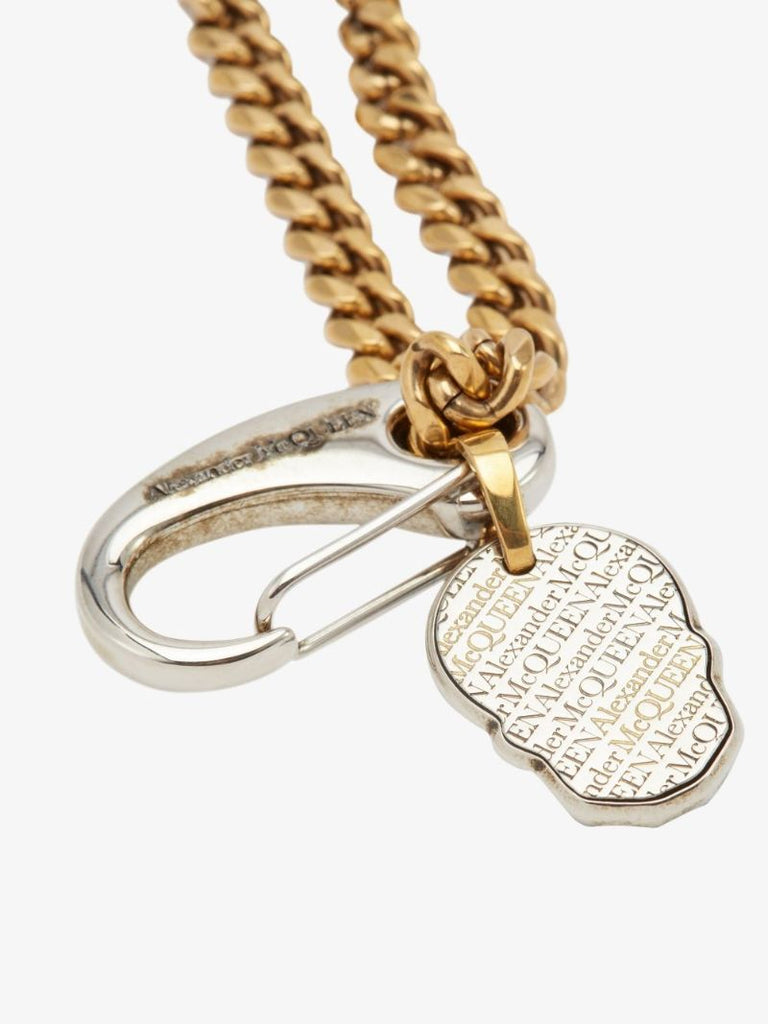 Gold and Silver Tone Skull Tag Chain Bracelet