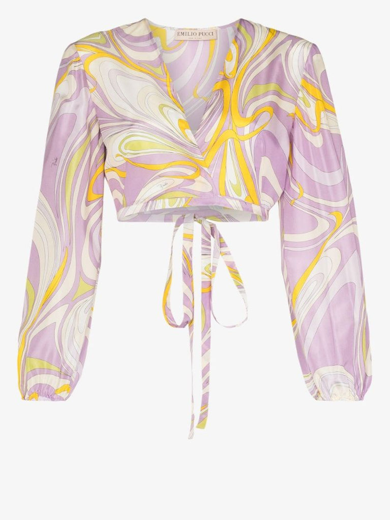 Onde Print Silk Crop Top