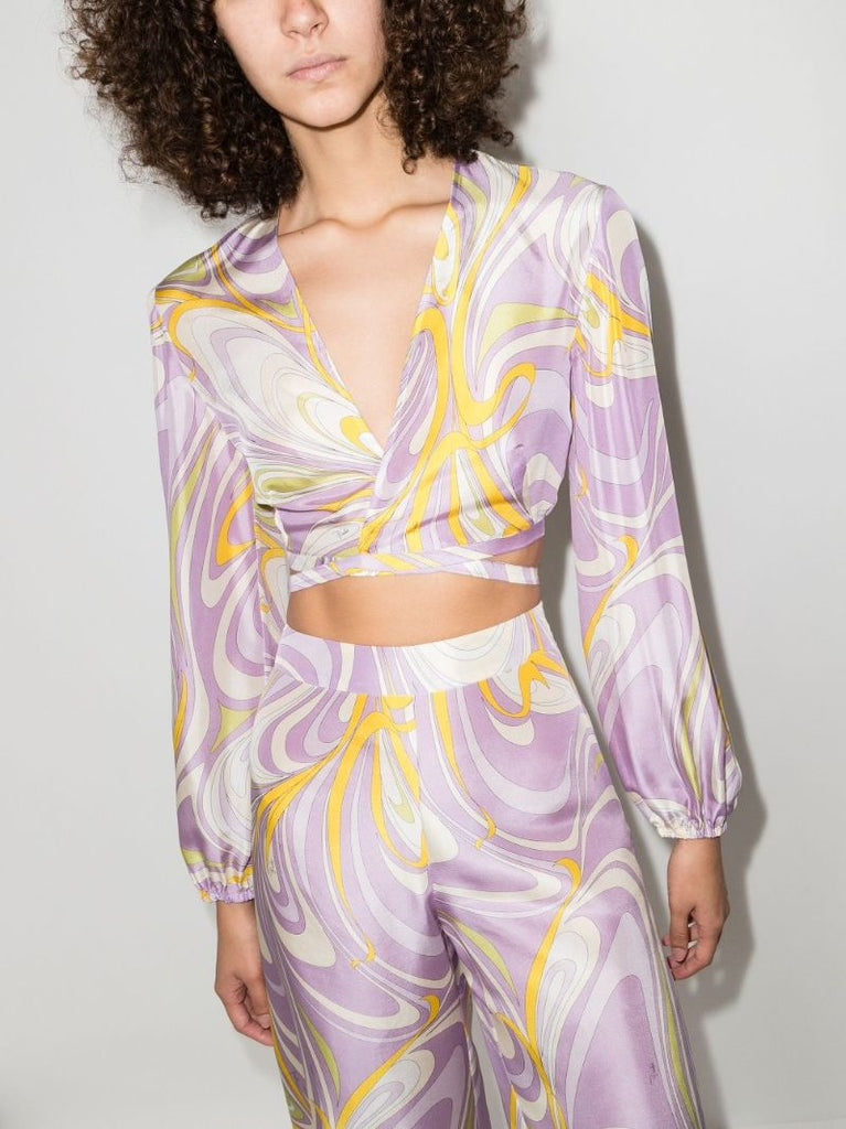 Onde Print Silk Crop Top