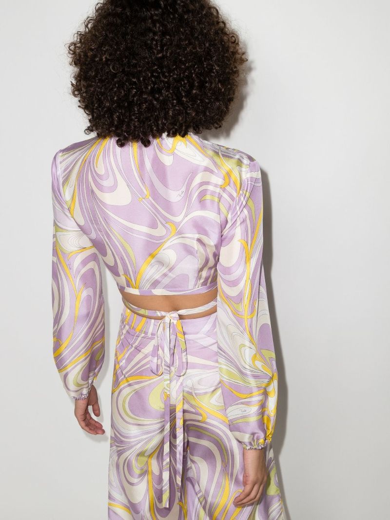 Onde Print Silk Crop Top