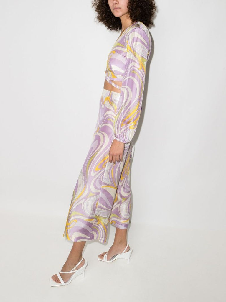 Onde Print Silk Crop Top