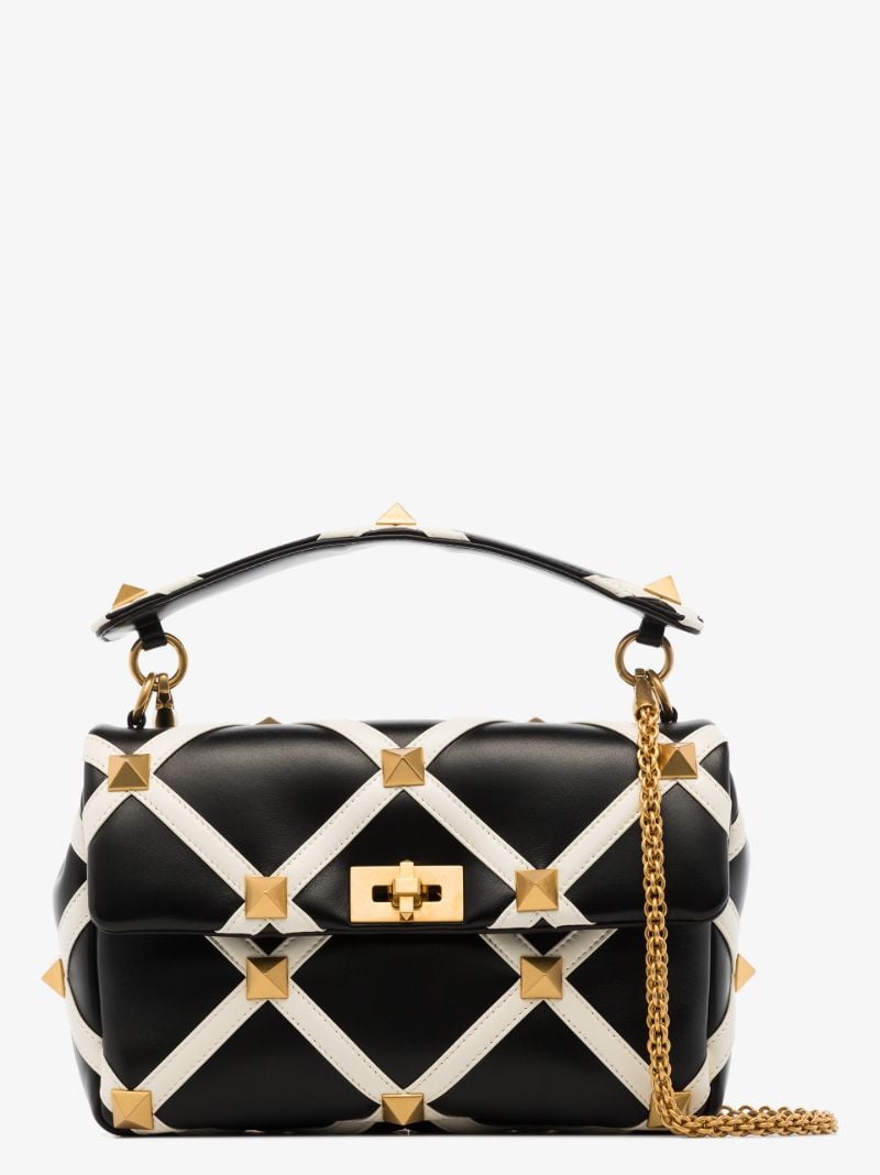 Black Roman Stud Large Leather Shoulder Bag