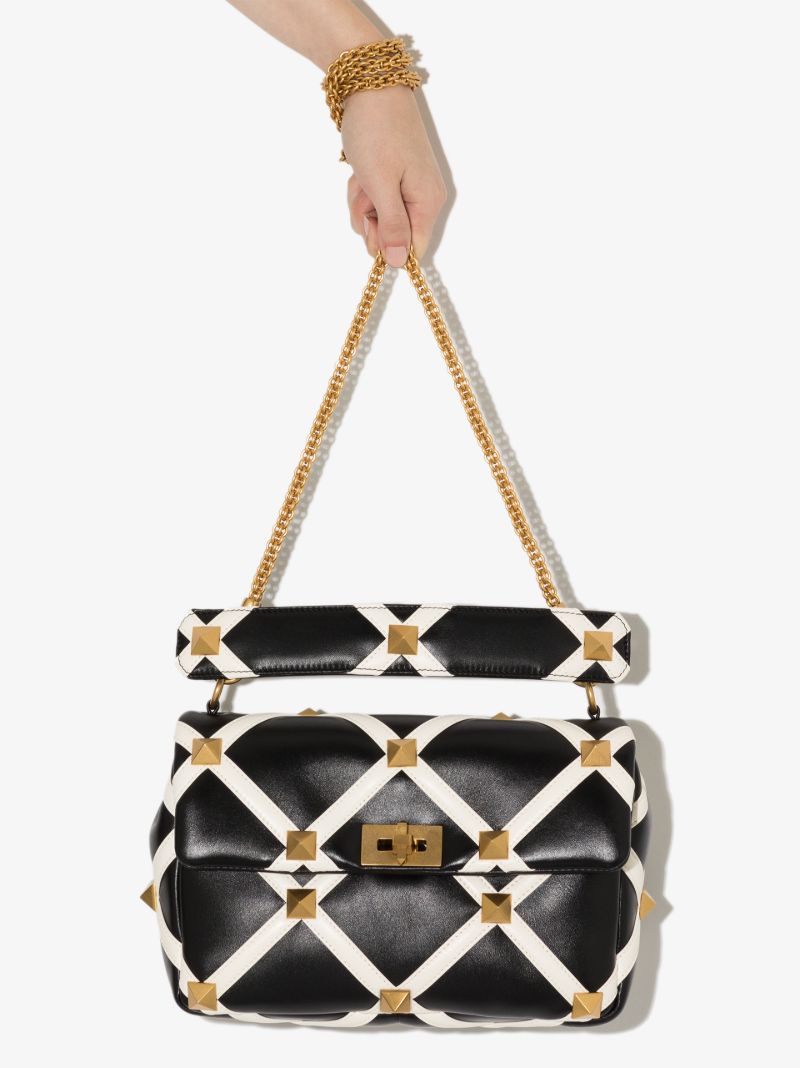 Black Roman Stud Large Leather Shoulder Bag