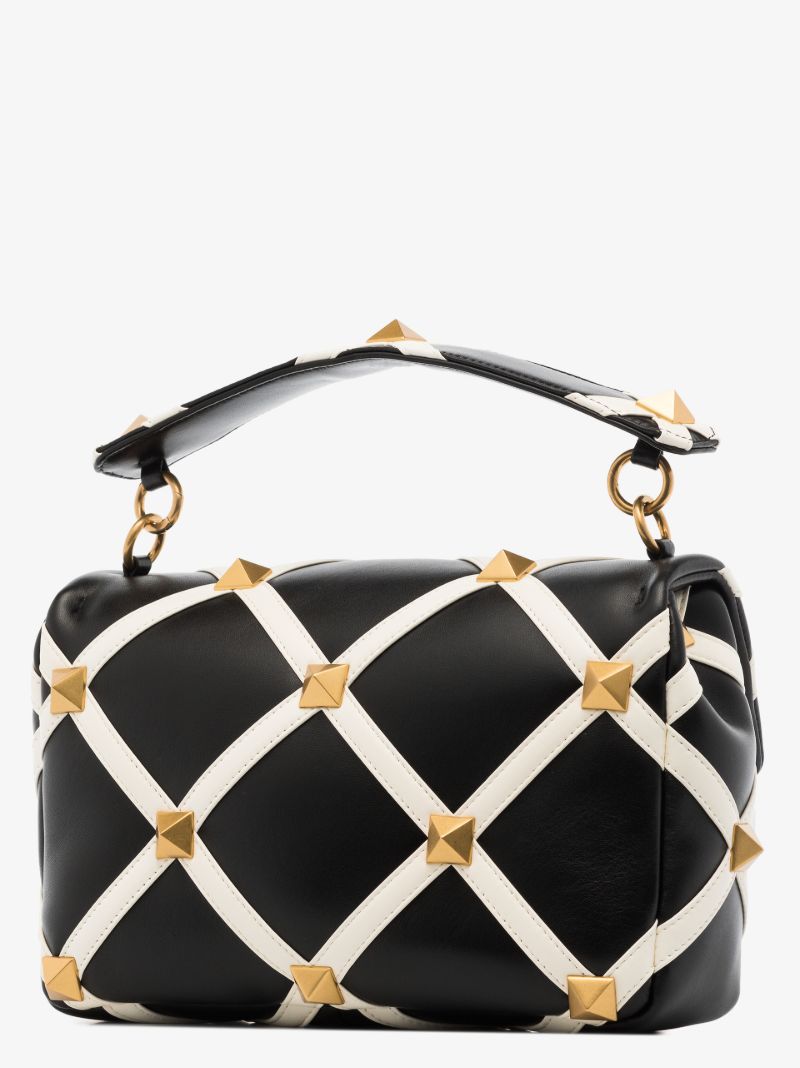 Black Roman Stud Large Leather Shoulder Bag