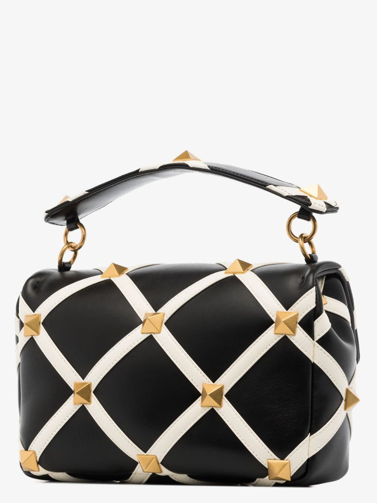 Black Roman Stud Large Leather Shoulder Bag