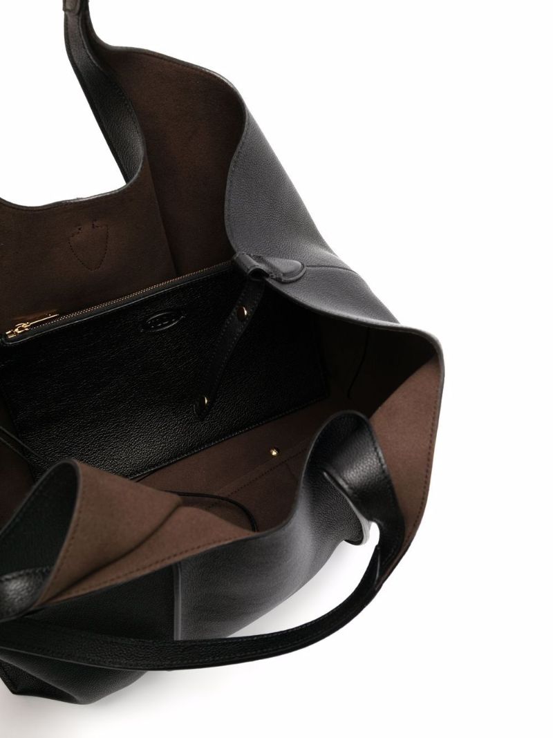 Black Logo Plaque Leather Tote Bag