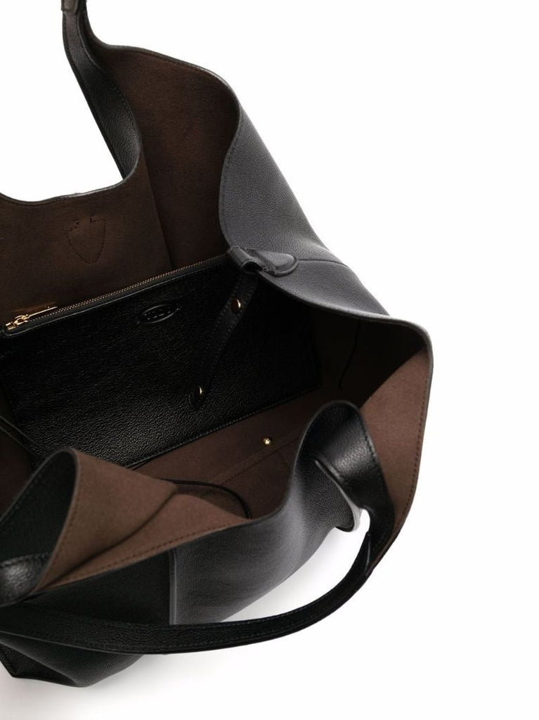 Black Logo Plaque Leather Tote Bag